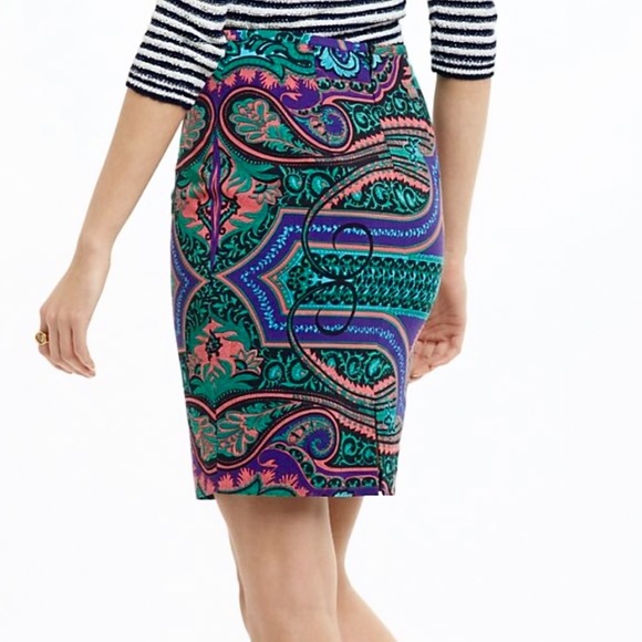 Anthropologie Tracy Reese Colorful Teal Pink Black Scroll Paisley Pencil Skirt 8 - Picture 6 of 14
